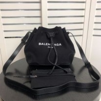 Balenciaga Small Navy Bucket Bag Canvas And Calfskin In Black