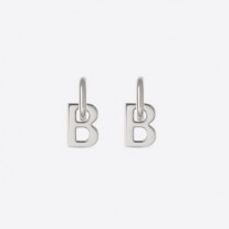 Balenciaga XL B Chain Earrings In Silver
