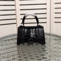 Balenciaga XS Hourglass Handbag Crocodile Embossed Leather In Black