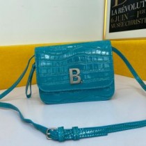 Balenciaga B Crossbody Bag Crocodile Embossed Leather In Blue