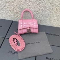Balenciaga Mini Hourglass Handbag Crocodile Embossed Leather In Cherry