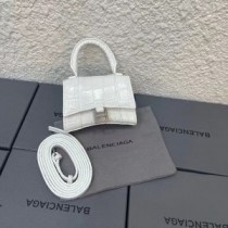 Balenciaga Mini Hourglass Handbag Crocodile Embossed Leather In White
