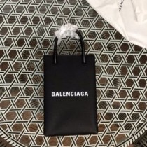 Balenciaga Shopping Phone Holder Calfskin In Black
