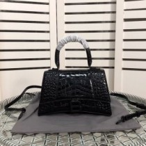 Balenciaga Small Hourglass Handbag Crocodile Embossed Leather In Black