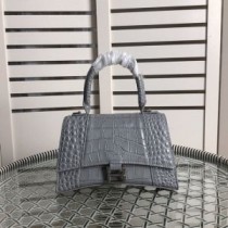 Balenciaga Small Hourglass Handbag Crocodile Embossed Leather In Gray