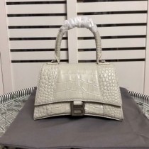 Balenciaga Small Hourglass Handbag Crocodile Embossed Leather In White