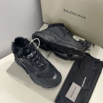 Balenciaga Triple S Sneakers with Fake Fur UniseX In Black