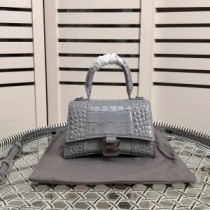 Balenciaga XS Hourglass Handbag Crocodile Embossed Leather In Gray