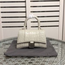 Balenciaga XS Hourglass Handbag Crocodile Embossed Leather In White
