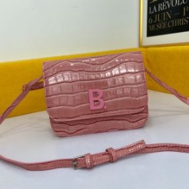 Balenciaga B Crossbody Bag Crocodile Embossed Leather In Pink