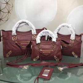 Balenciaga Classic City Shoulder Bag Edged Goatskin In Burgundy