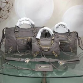 Balenciaga Classic City Shoulder Bag Edged Goatskin In Gray