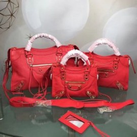 Balenciaga Classic City Shoulder Bag Edged Goatskin In Red