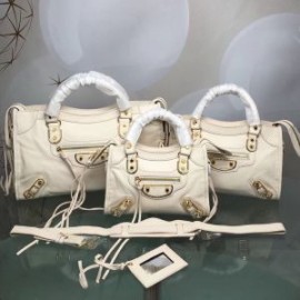 Balenciaga Classic City Shoulder Bag Edged Goatskin In White