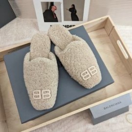 Balenciaga Cosy BB Mules Shearling Women In Beige