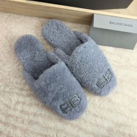 Balenciaga Cosy BB Mules Shearling Women In Gray