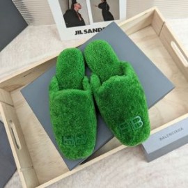 Balenciaga Cosy BB Mules Shearling Women In Green