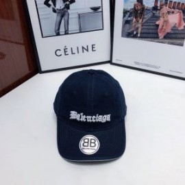 Balenciaga Front Logo Embroidered Cap In Navy Blue