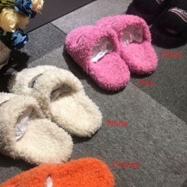 Balenciaga Furry Slides Political Campaign Shearling Women