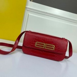 Balenciaga Medium Gossip Bag Crocodile Embossed Leather In Burgundy