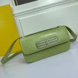 Balenciaga Medium Gossip Bag Crocodile Embossed Leather In Olive