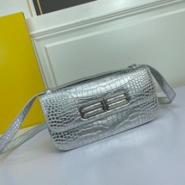 Balenciaga Medium Gossip Bag Crocodile Embossed Leather In Silver