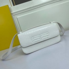 Balenciaga Medium Gossip Bag Crocodile Embossed Leather In White