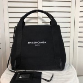 Balenciaga Medium Navy Cabas Canvas In Black