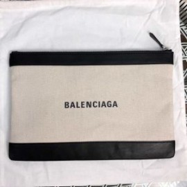 Balenciaga Medium Navy Pouch Canvas In BeigeBlack