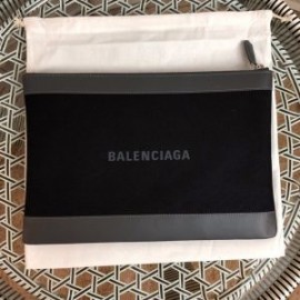 Balenciaga Medium Navy Pouch Canvas In Black