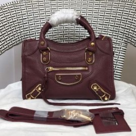 Balenciaga Mini Classic City Shoulder Bag Metallic Edge Goatskin In Burgundy