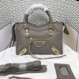 Balenciaga Mini Classic City Shoulder Bag Metallic Edge Goatskin In Gray