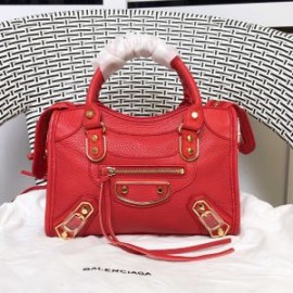 Balenciaga Mini Classic City Shoulder Bag Metallic Edge Goatskin In Red