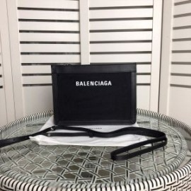 Balenciaga Navy Pouch With Strap Canvas In Black