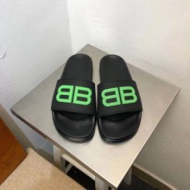 Balenciaga Pool Slides BB Logo UniseX In BlackGreen