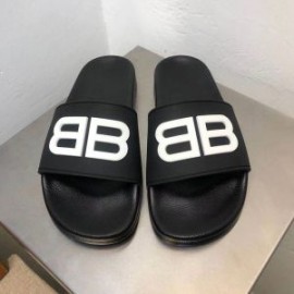 Balenciaga Pool Slides BB Logo UniseX In BlackWhite