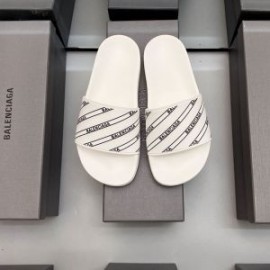 Balenciaga Pool Slides Logo Striped UniseX In White