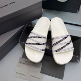 Balenciaga Pool Slides Monogram Striped UniseX In White