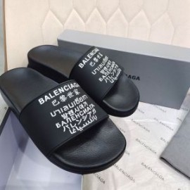 Balenciaga Pool Slides Multi Logo UniseX In Black