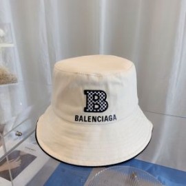 Balenciaga Single B Embroidered Bucket Hat In White