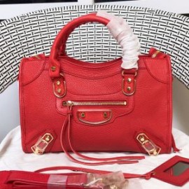 Balenciaga Small Classic City Shoulder Bag Metallic Edge Goatskin In Red