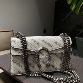 Balenciaga Small Dionysus Bag Logo Striped Calfskin In White