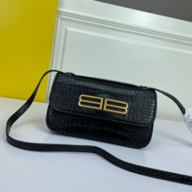 Balenciaga Small Gossip Bag Crocodile Embossed Leather In Black