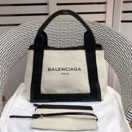 Balenciaga Small Navy Cabas Canvas In Beige