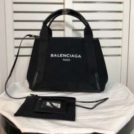 Balenciaga Small Navy Cabas Canvas In Black