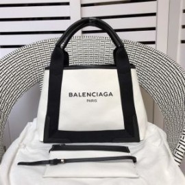 Balenciaga Small Navy Cabas Canvas In White