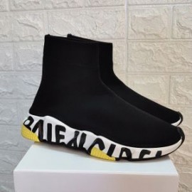 Balenciaga Speed Sneakers Graffiti Sole UniseX In BlackYellow