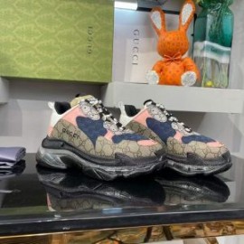 Balenciaga Triple S Sneakers GG Supreme Patchwork UniseX In BeigeBlue