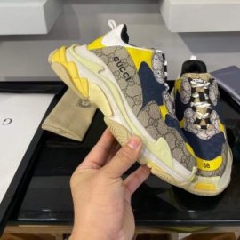 Balenciaga Triple S Sneakers GG Supreme Patchwork UniseX In BeigeYellow