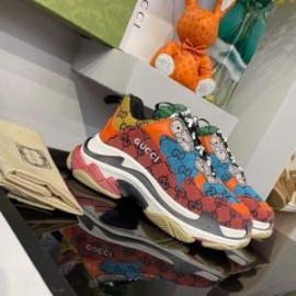 Balenciaga Triple S Sneakers GG Supreme Patchwork UniseX In OrangeBlue